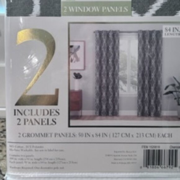 Perfect Pair Ezra Grommet Panels/Curtains 50" W x 84" L Each Panel  Charcoal New - Picture 2 of 5